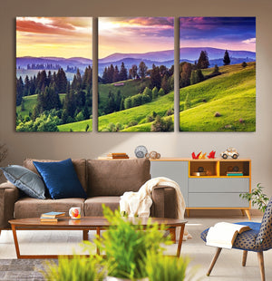 Green Hills and Sunset Wall Art Print - Scenic Landscape