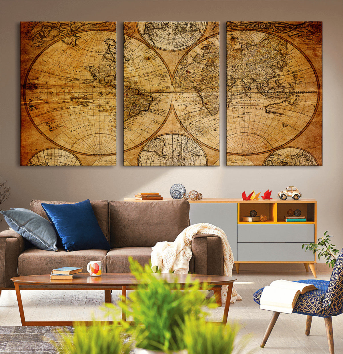 Vintage World Map Canvas Print – Antique Push Pin Travel