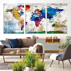 World Map Canvas Print – Framed Travel Map Wall Art for