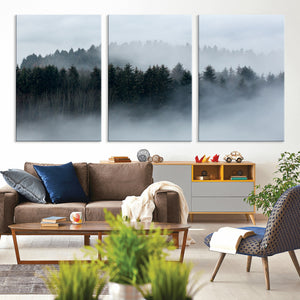Autumn and Misty Trees in the Forest Wall Art Canvas Print,