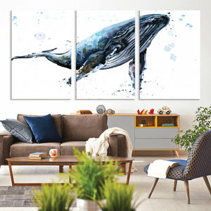 Watercolor Whale Wall Art Canvas Print