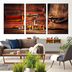 Whiskey and Cigar Canvas Wall Art | 3 Panel Bar Room Decor