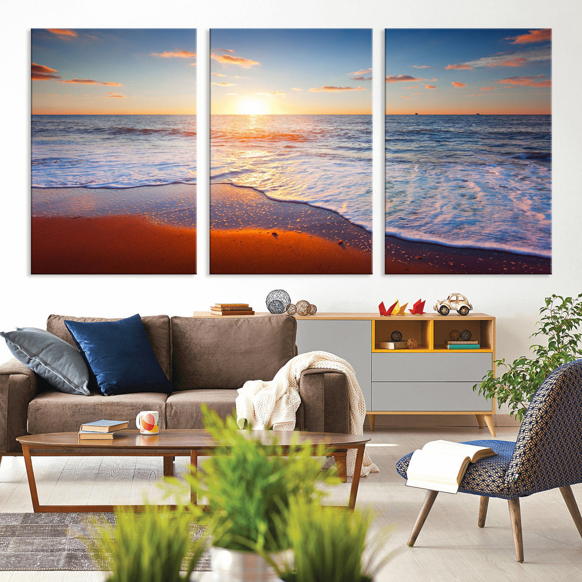 Tropical Ocean Sunset Wall Art Canvas Print, Golden Beach