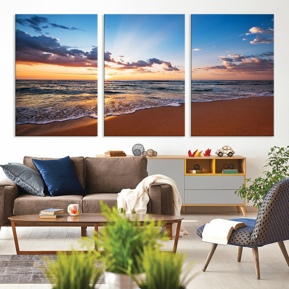 Serene Ocean Sunset Canvas Print, Golden Hour Beach Wall