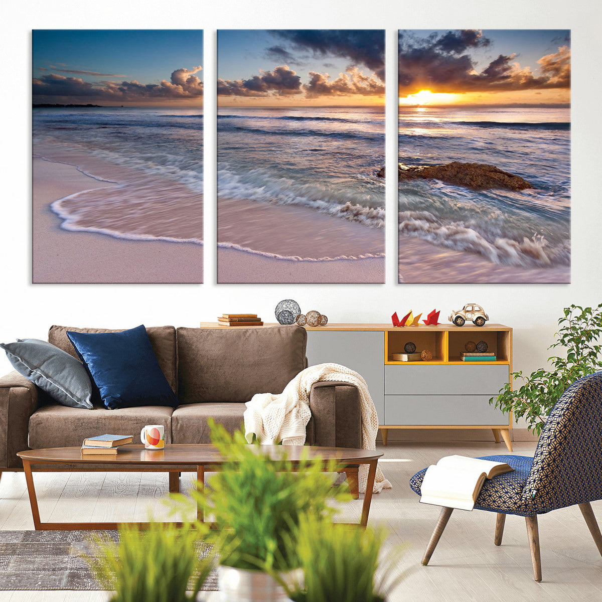 Sea Ocean Sunset Beach Wall Art Canvas Print