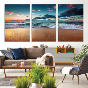 Sunset on Beach Wall Art Ocean Beach Canvas Print