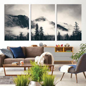 Large Foggy Mountain Forest Wall Art Canvas Print | Misty