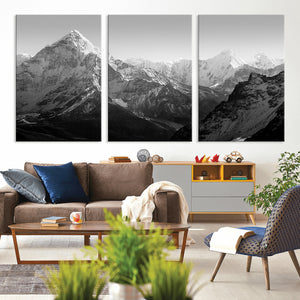 Everest Himalaya Mountain Peaks Black & White Triptych