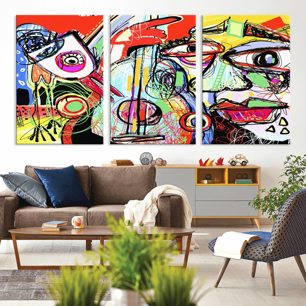 Picasso Style Art Abstract Canvas Wall Art Print , Colorful