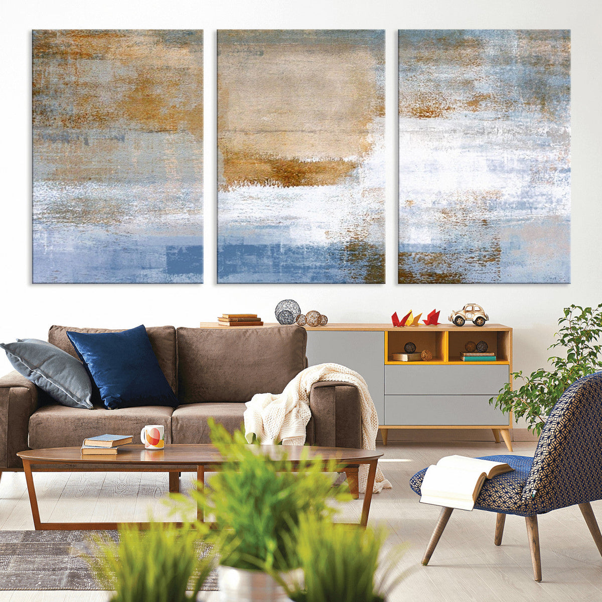 Blue Multi Panel Abstract Wall Art Canvas, Abstract Blue and