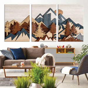 Woodland Mountain Landscape Triptych, Giclee Canvas Art for