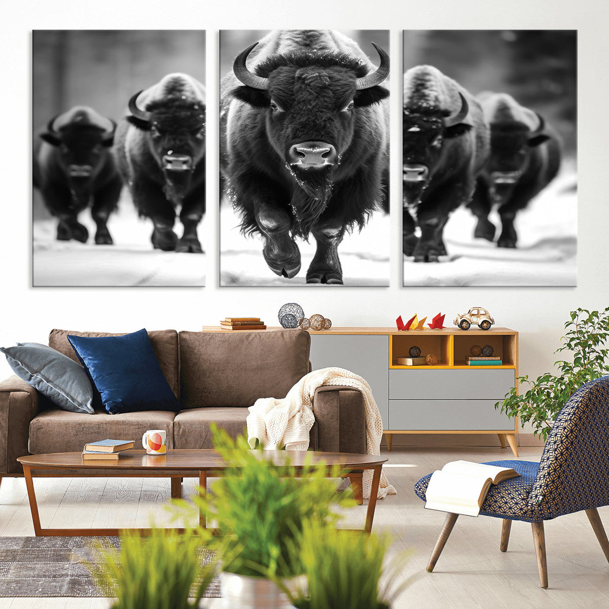 American Bison Art | Buffalo Herd Wall Art Canvas Print, BW