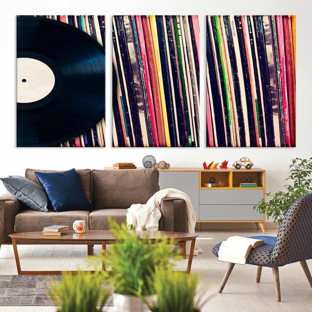 Vinyl Record and Album Collection Canvas Wall Art - Retro