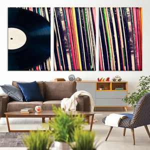 Vinyl Record and Album Collection Canvas Wall Art - Retro