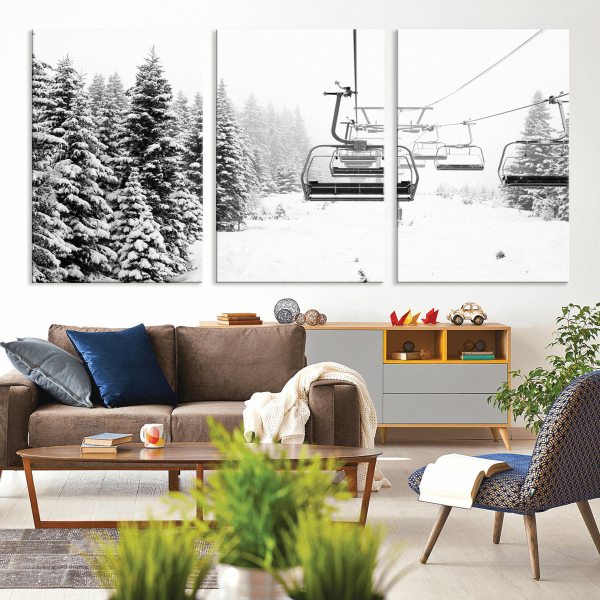Ski Wall Art - Ski Lift Wall Art Canvas Print Snow Covered