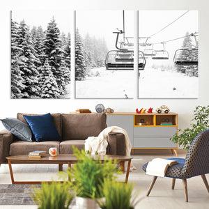 Ski Wall Art - Ski Lift Wall Art Canvas Print Snow Covered