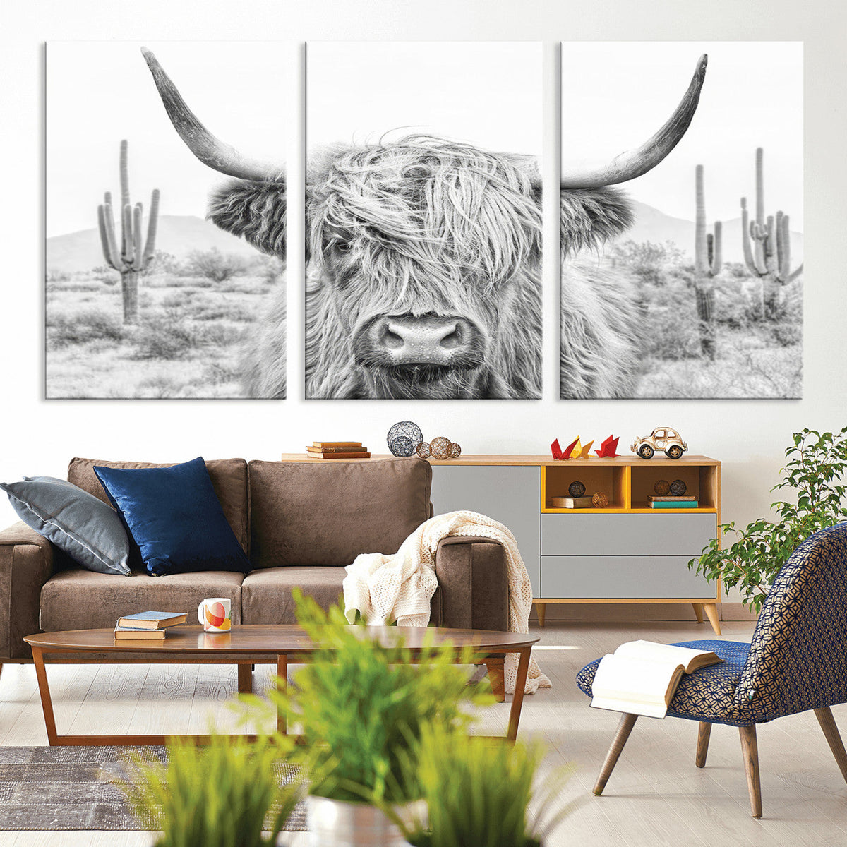 Rustic Charm | Cow Longhorn Black White Bighorn Wall Art
