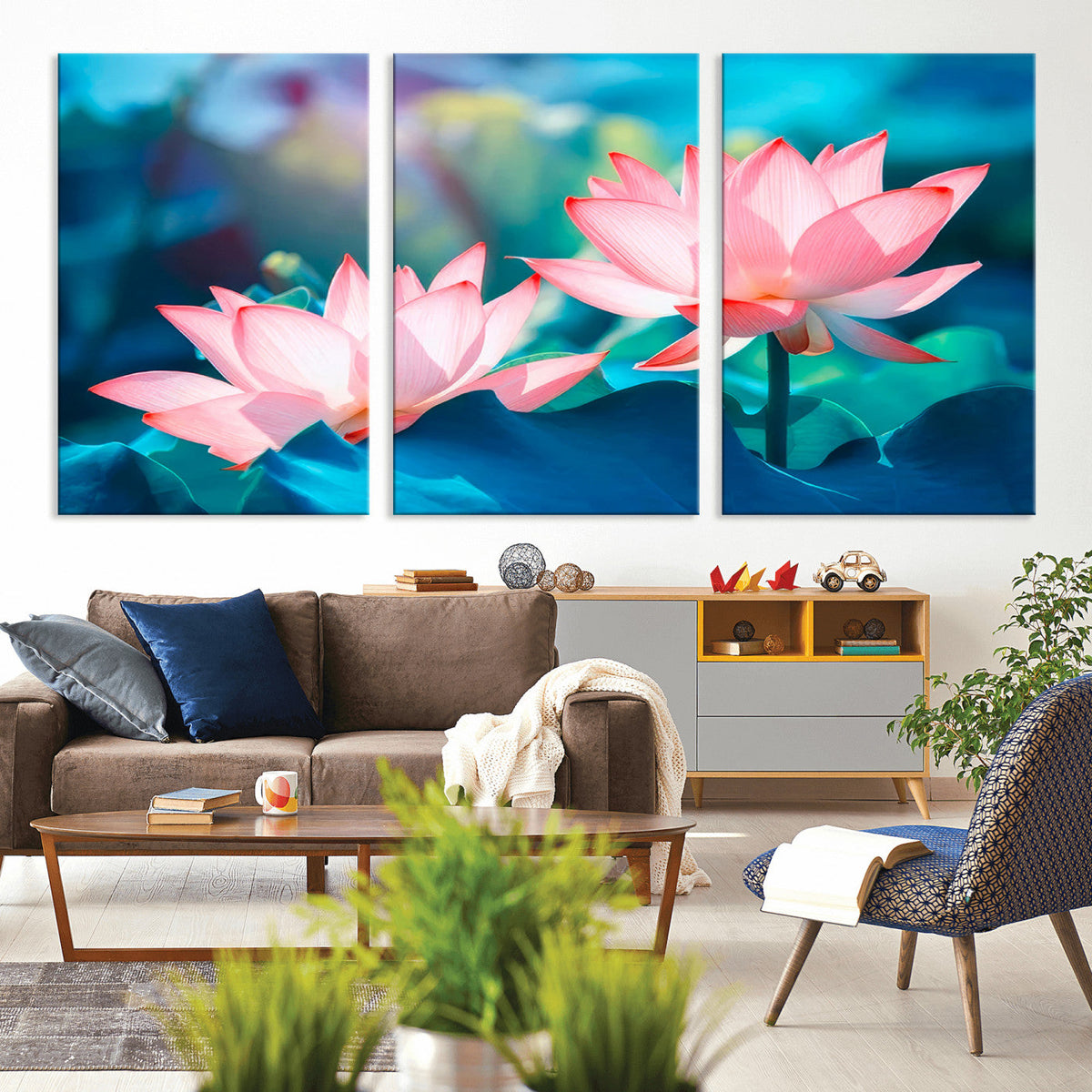 Pink Lotus Flower Canvas Wall Art | Vibrant Floral Wall