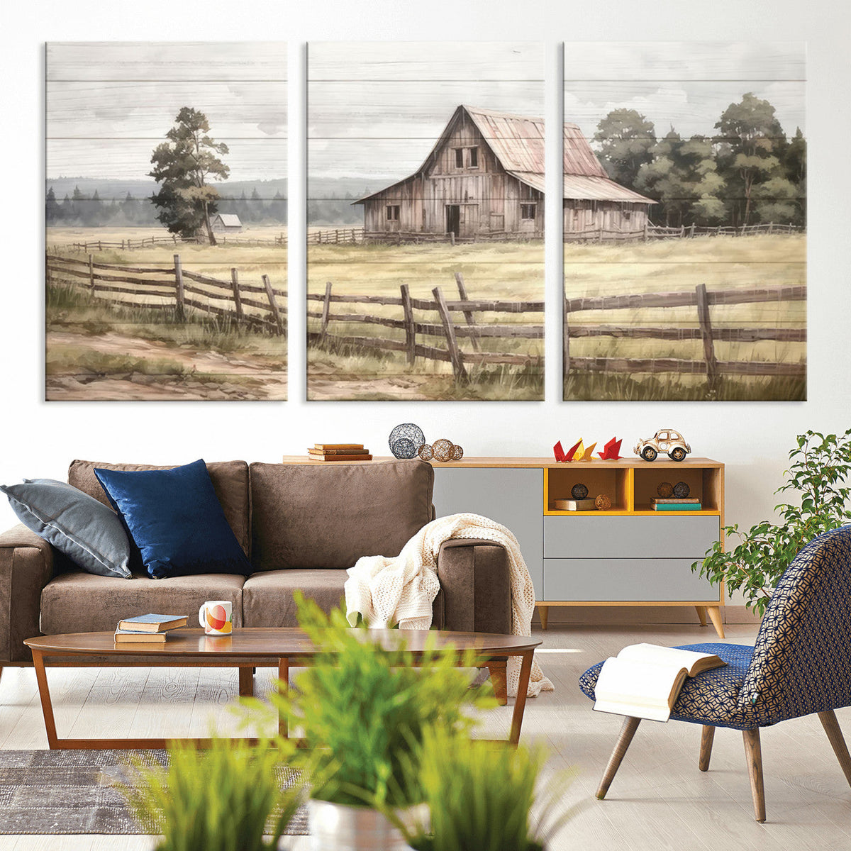 Rustic Farmhouse Barn Wall Art | 3-Panel Framed Gallery Wrap