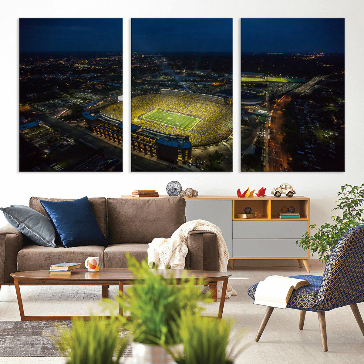 Michigan Stadium Night Game Wall Art – Sports Arena Aerial