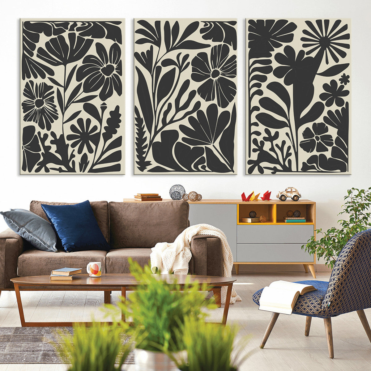 Modern Botanical Wall Art - Floral Black and White Canvas