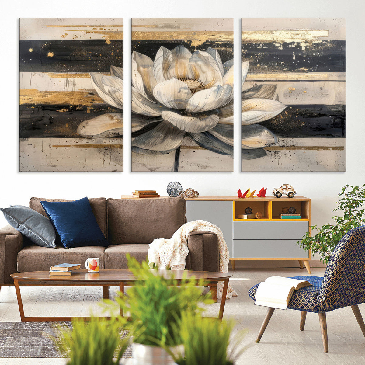 Lotus Flower Wall Art – Framed Abstract Floral Canvas