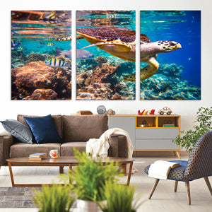 Sea Turtle Wall Art Canvas Print – Vibrant Ocean Coral Reef