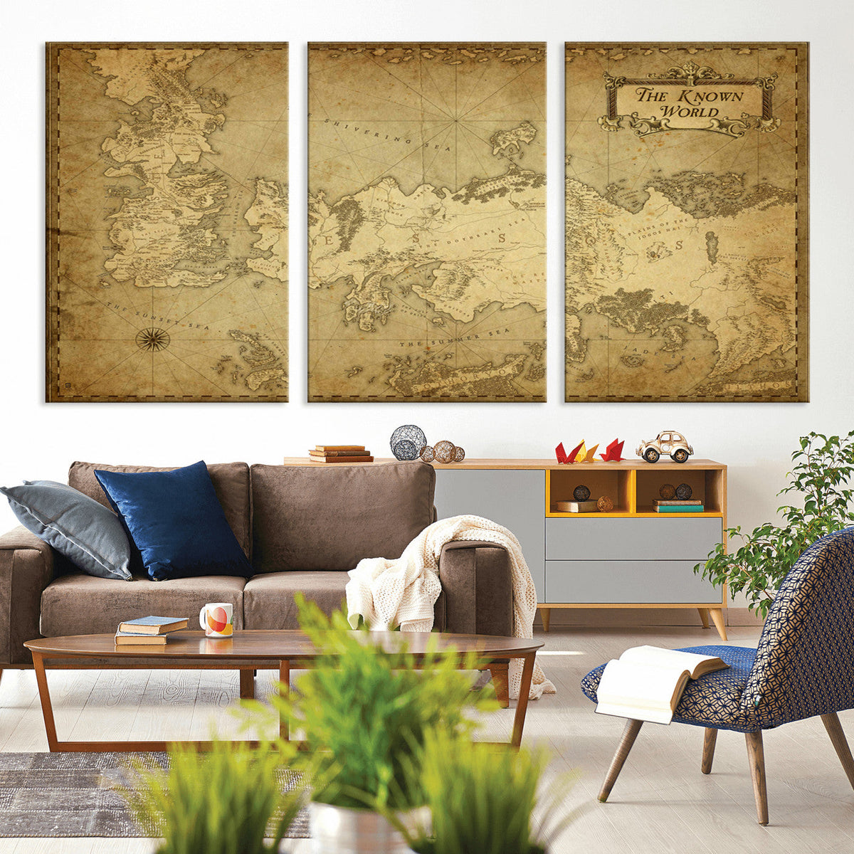 Vintage Game of Thrones Map Wall Art | Westeros and Essos