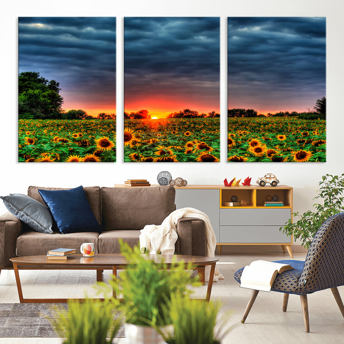 Golden Sunflower Field at Sunset – Breathtaking Sky and