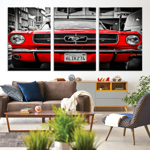 Red Mustang Car Wall Art – Framed Classic Vehicle Canvas