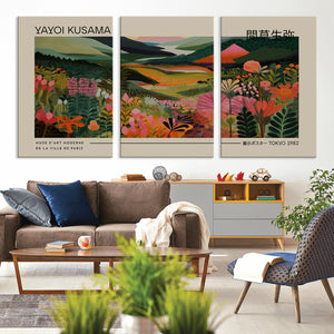 Yayoi Kusama Landscape Canvas Print, Vibrant Floral Mountain