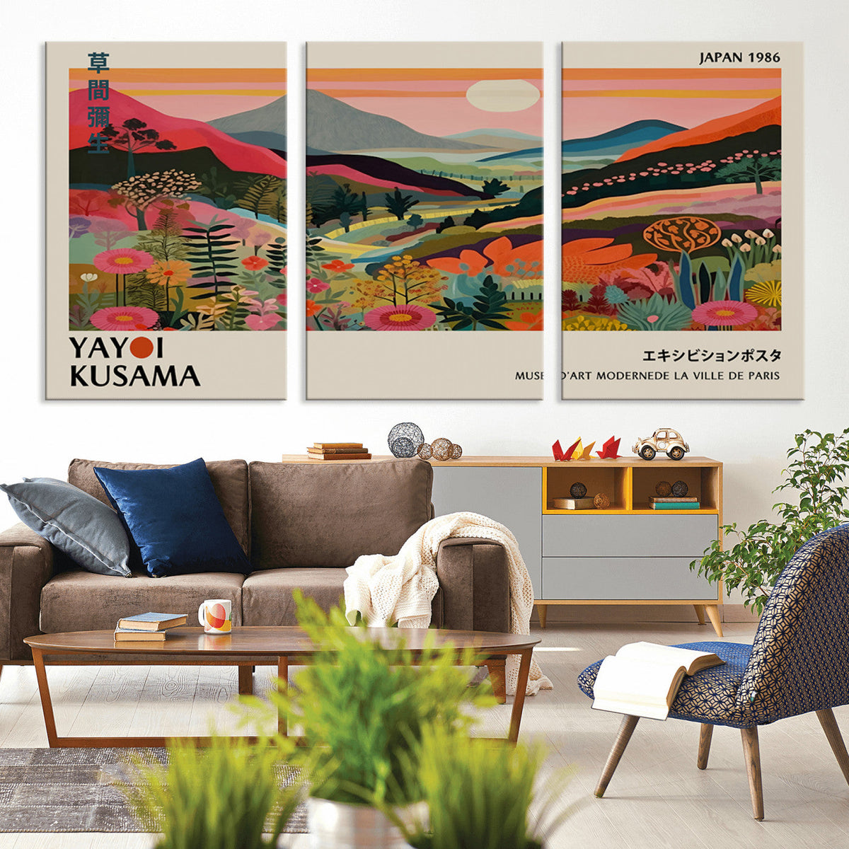 Yayoi Kusama Landscape Canvas Print, Vibrant Floral Mountain