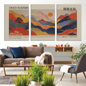 Yayoi Kusama Landscape Canvas Print, Vibrant Floral Mountain