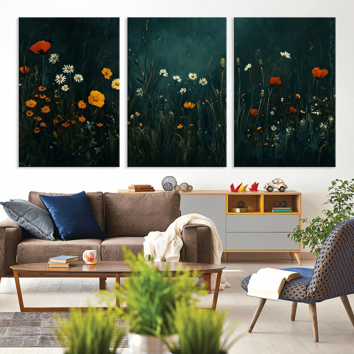 Framed Wildflower Field Wall Art, Framed Vintage Botanical