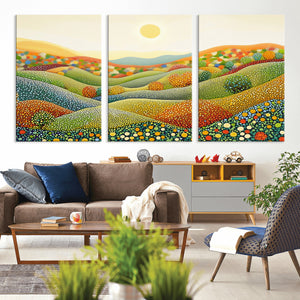 YAYOI KUSAMA Colorful Dot Art Landscape Canvas - Framed