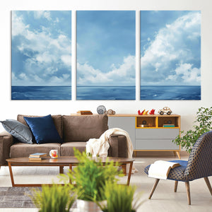 Abstract Ocean Print Artwork- Serene Blue Ocean Canvas Wall
