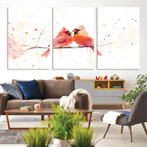 Cardinal Bird Canvas Wall Art - Male and Female Cardinal