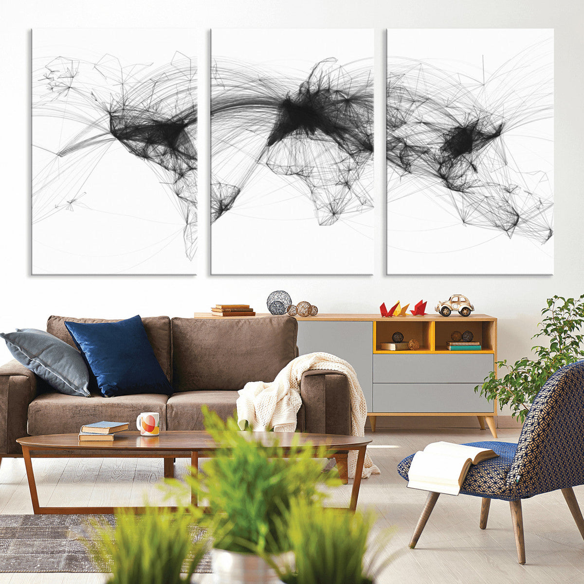 Flight Routes Air Traffic Map Canvas Wall Art - Framed -