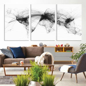 Flight Routes Air Traffic Map Canvas Wall Art - Framed -