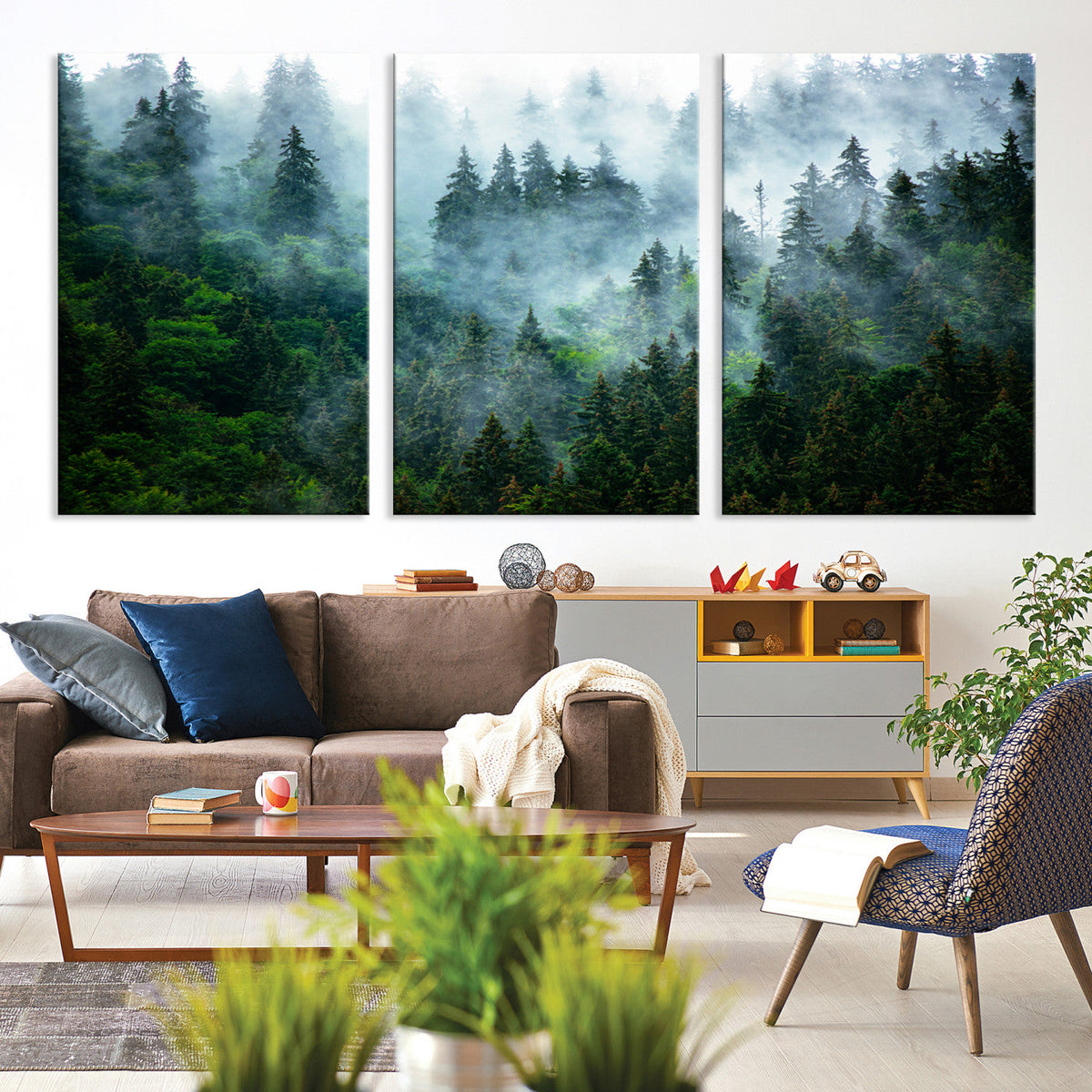 Misty Forest Wall Art Canvas Print – Framed Foggy Mountain