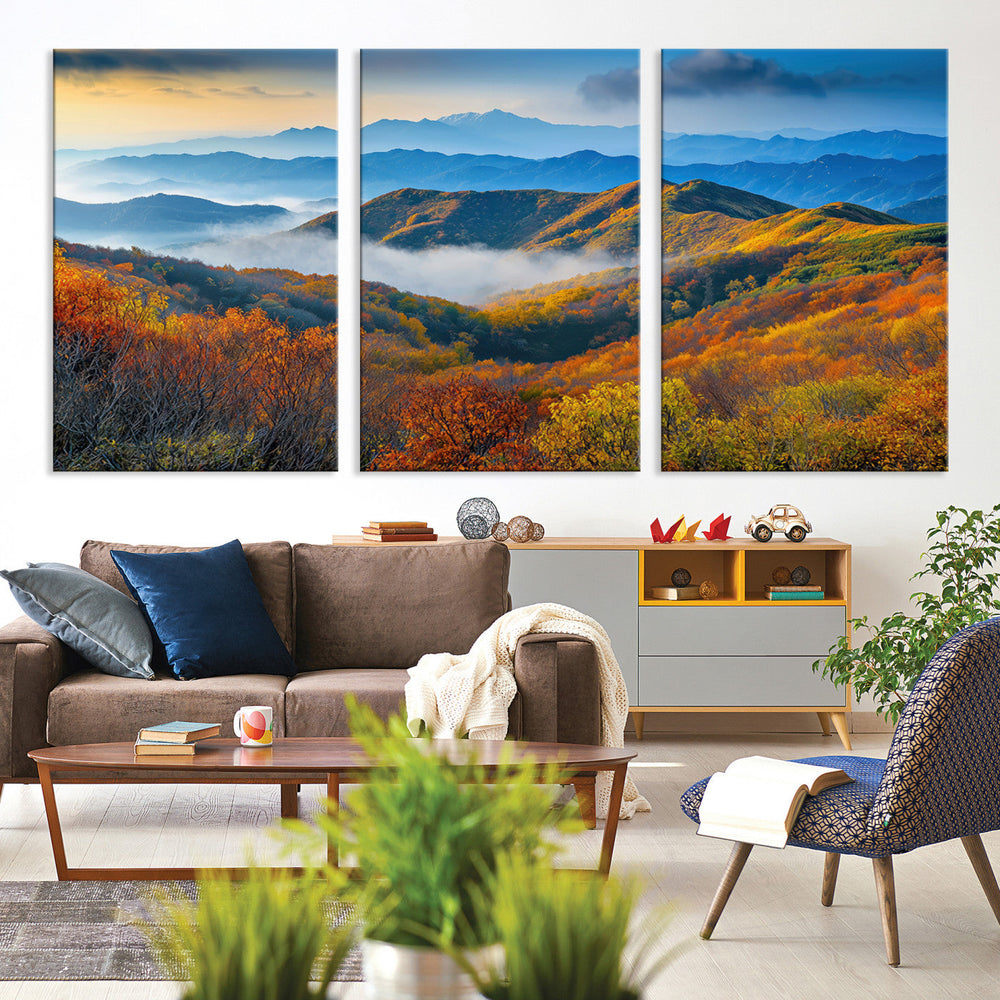 Autumn Mountains Wall Art Canvas Print – Foggy Peaks