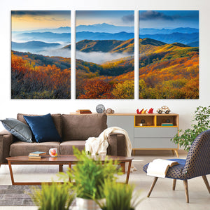 Autumn Mountains Wall Art Canvas Print – Foggy Peaks