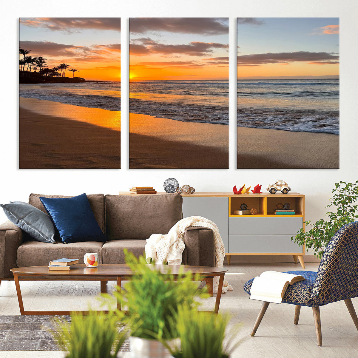 Tropical Beach Wall Art – Framed Sunset Ocean Canvas