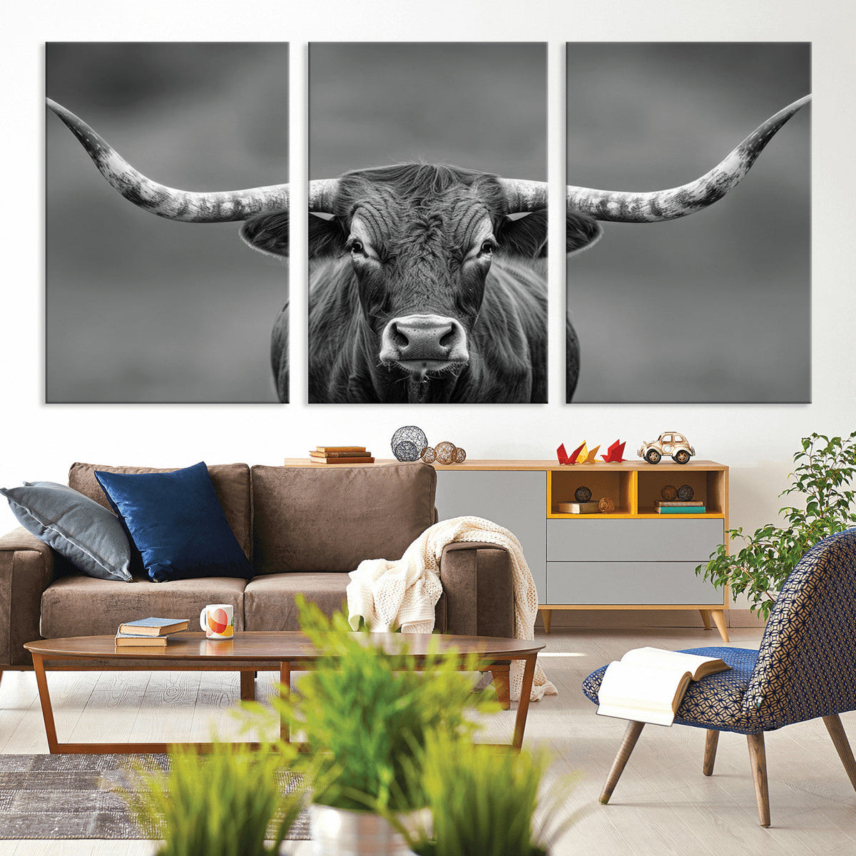 Texas Longhorn Wall Art Canvas Print – Framed Western Bull