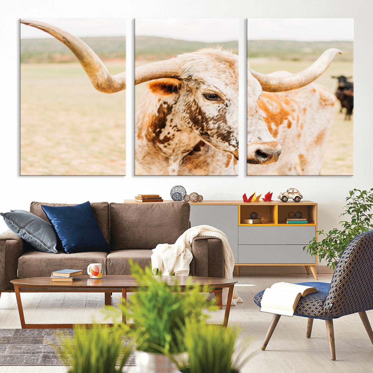 Texas Longhorn Wall Art Canvas Print – Framed Spotted Cow