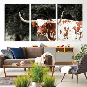 Texas Longhorn Wall Art Canvas Print – Framed Spotted Bull
