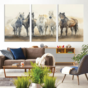 Wild Horses Wall Art Canvas Print, Framed Running Horses Art