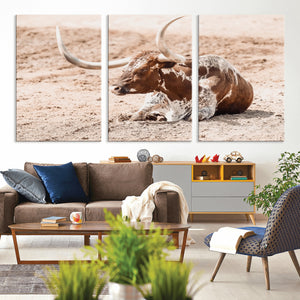 Texas Longhorn Wall Art – Framed Resting Bull Canvas