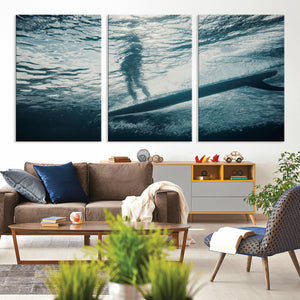 Underwater Surf Wall Art – Framed Ocean Wave Canvas Artwork,