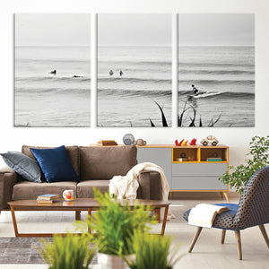 Surfer Silhouette Wall Art – Framed Calm Ocean Canvas